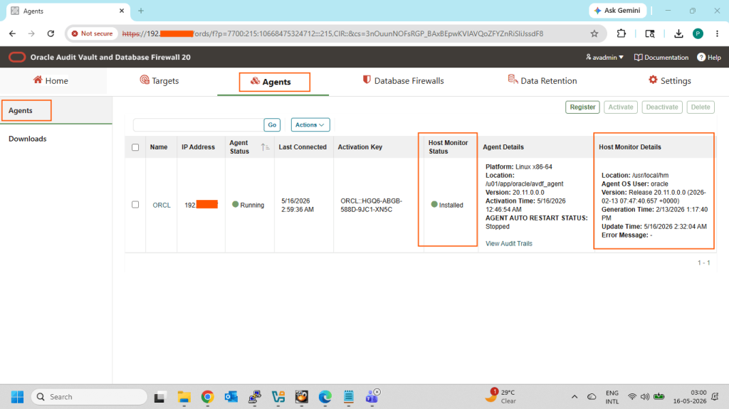 Check Host Monitor status from AVDF console