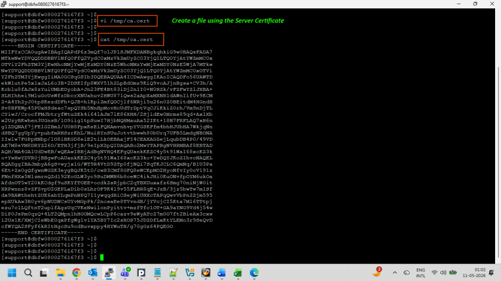 Connect to the Database Firewall server and create a file on this server