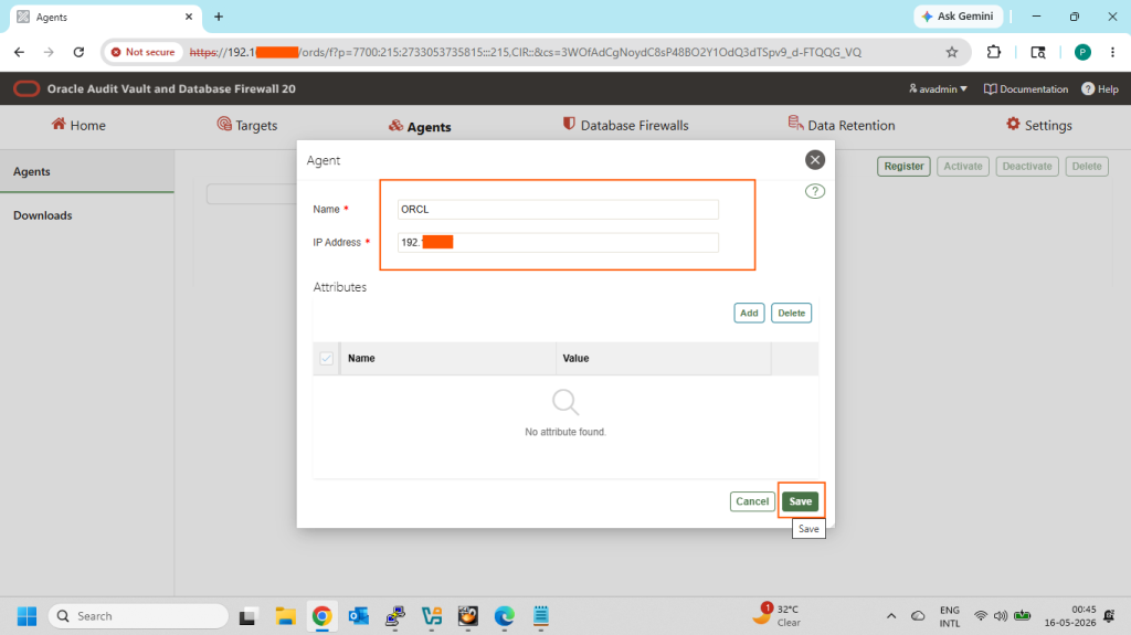 Enter the  database name and database server IP Address and click on Save option
