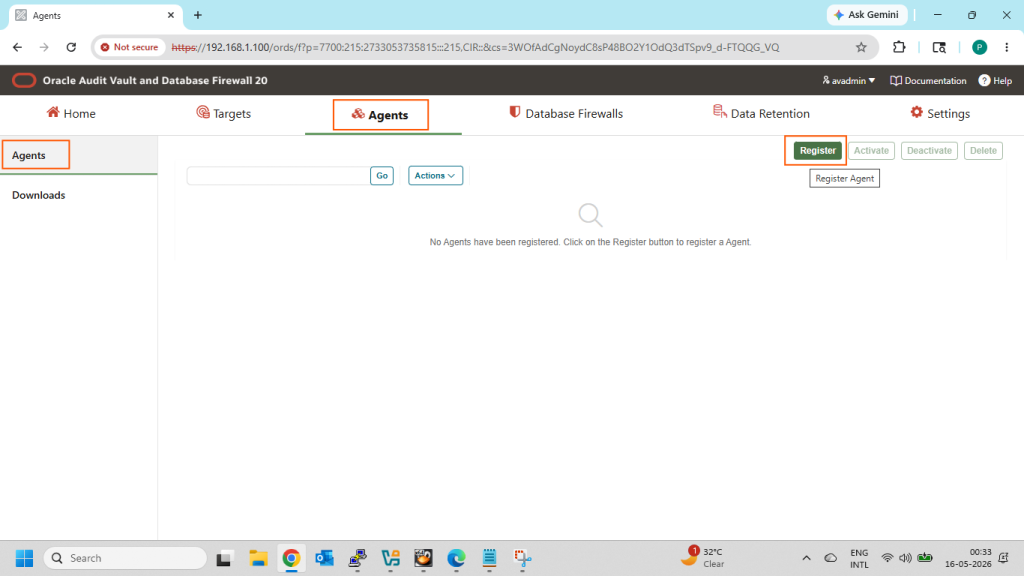 Go to the Agents tab then Agents tab and click on Register option