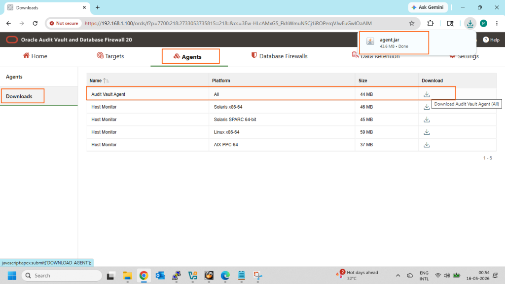 Go to the Agents tab then Download tab and download it