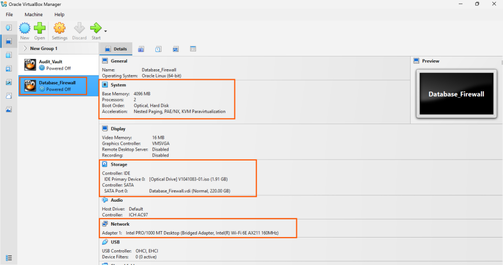 Oracle VM VirtualBox Configuration for DF
