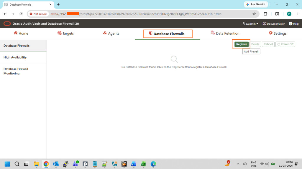 Register the Database Firewall on AVDF console