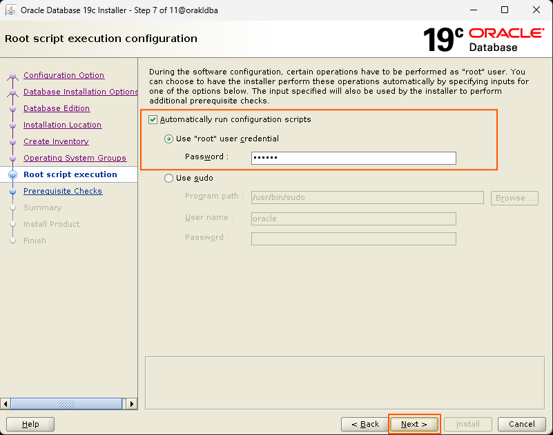 Root script execution configuration