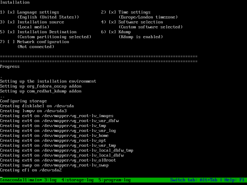 Starting automated installation process and saving Storage configuration