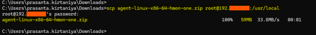 Upload the downloaded file to the target Database server using scp