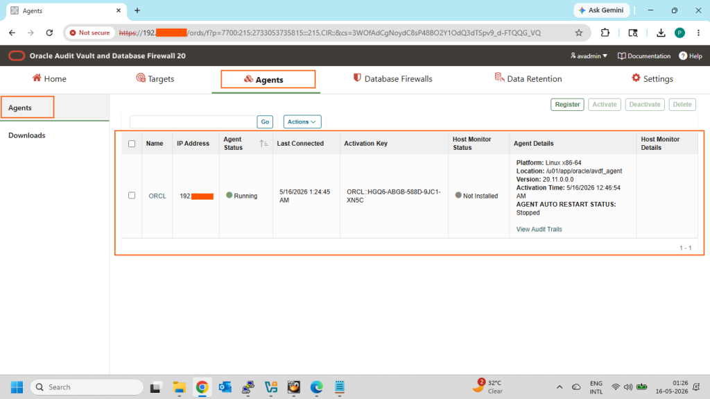 Verify the Agent Registration status on AVDF console
